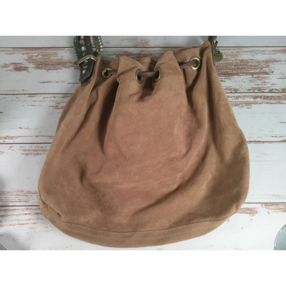 Leatherock Suede Slouchy Bucket Bag Brown Shoulder Handbag Drawstring Used
